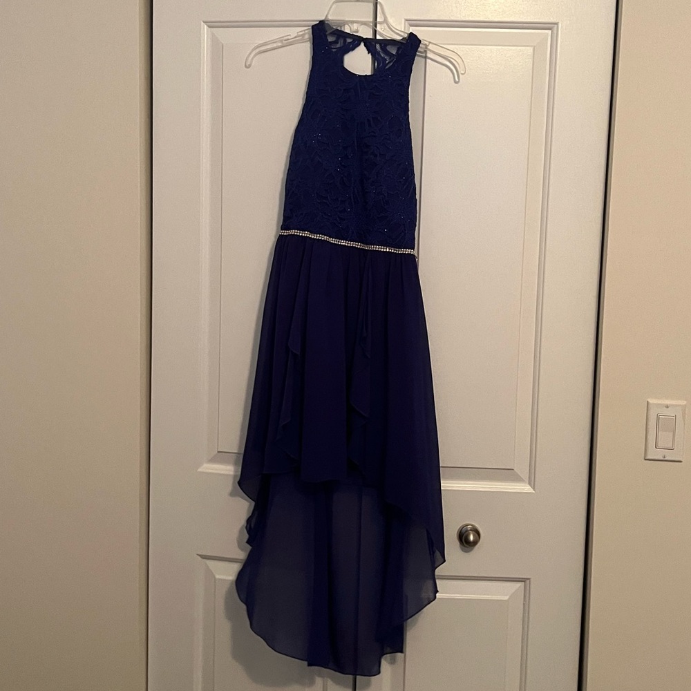 Navy blue high-low homecoming dress!✨